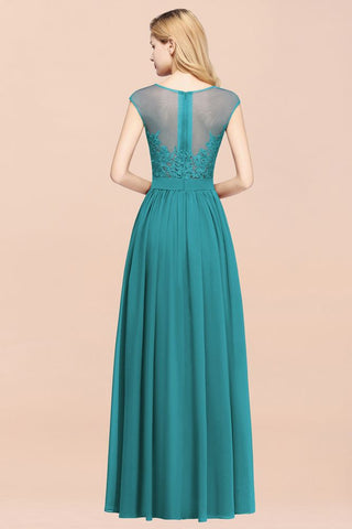 A-line Chiffon Lace Jewel Sleeveless Floor-Length Bridesmaid Dresses with Appliques