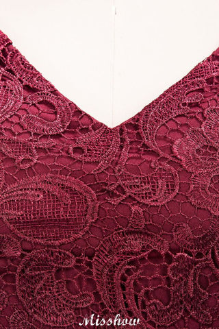 A-line Chiffon Lace V-Neck Sleeveless Floor-Length Bridesmaid Dresses with Ruffles