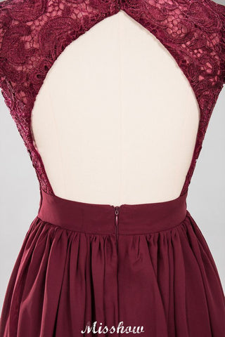 A-line Chiffon Lace V-Neck Sleeveless Floor-Length Bridesmaid Dresses with Ruffles