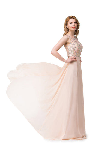 A-line Chiffon Sequins Crew Sweep-length Prom Dresses