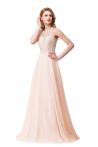 A-line Chiffon Sequins Crew Sweep-length Prom Dresses