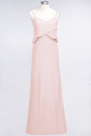 A-Line Chiffon Spaghetti V-Neck Bridesmaid Dress Sleeveless Maid of Honor Dress