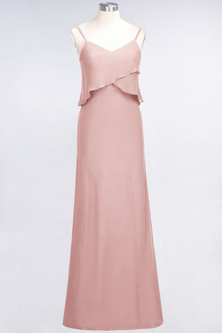 A-Line Chiffon Spaghetti V-Neck Bridesmaid Dress Sleeveless Maid of Honor Dress