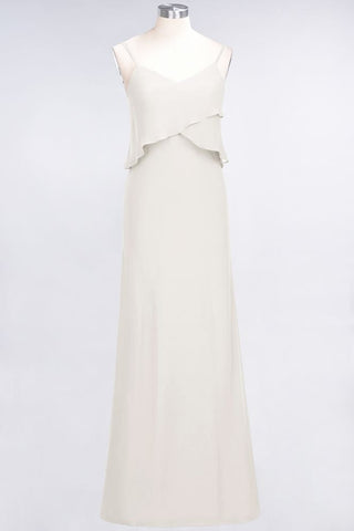 A-Line Chiffon Spaghetti V-Neck Bridesmaid Dress Sleeveless Maid of Honor Dress