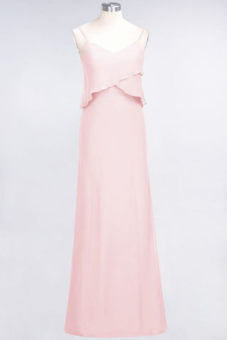 A-Line Chiffon Spaghetti V-Neck Bridesmaid Dress Sleeveless Maid of Honor Dress