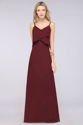 A-Line Chiffon Spaghetti V-Neck Bridesmaid Dress Sleeveless Maid of Honor Dress
