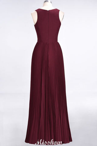 A-Line Chiffon V-Neck Sleeveless Bridesmaid Dress Floor-Length Ruffles Side Split Evening Gown