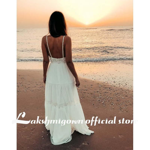 A-Line Chiffon Weddding Dresses Off Shoulder Backless