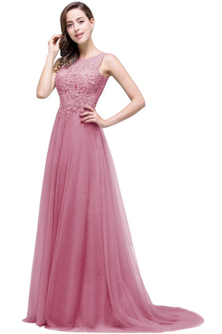 A-line Court Train Tulle Evening Dress with Appliques