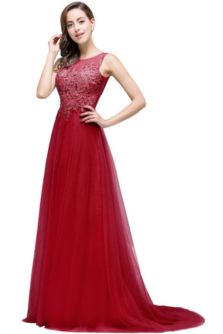 A-line Court Train Tulle Evening Dress with Appliques