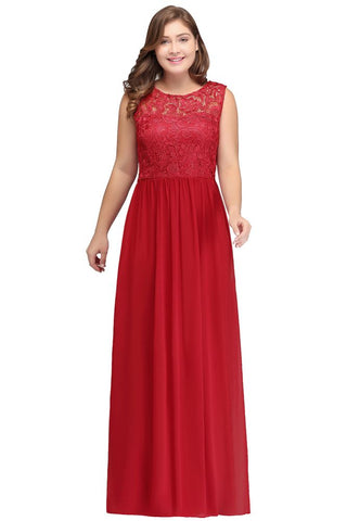 A-Line Crew Floor Length Sleeveless Plus size Lace Chiffon Evening Dresses