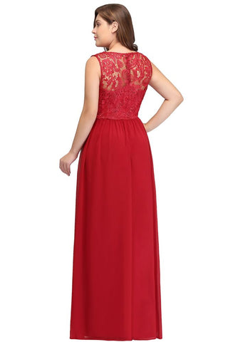 A-Line Crew Floor Length Sleeveless Plus size Lace Chiffon Evening Dresses