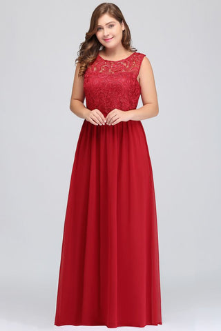 A-Line Crew Floor Length Sleeveless Plus size Lace Chiffon Evening Dresses