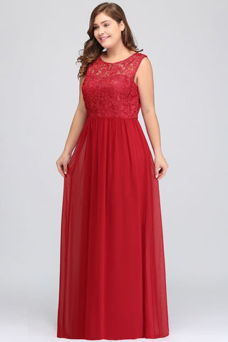 A-Line Crew Floor Length Sleeveless Plus size Lace Chiffon Evening Dresses