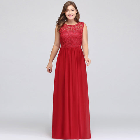 A-Line Crew Floor Length Sleeveless Plus size Lace Chiffon Evening Dresses