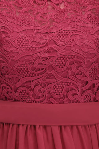 A-Line Crew Long Plus size Sleeveless Lace Chiffon Evening Dresses with Sash