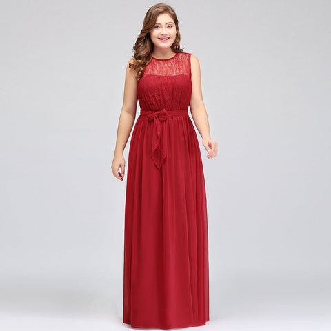 A-Line Crew Long Sleeveless Plus size Chiffon Evening Dresses with Ruffles Bow