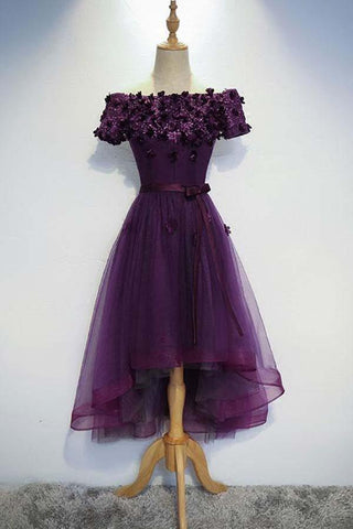A-line Cute Purple High Low Prom Dress Purple Homecoming dress