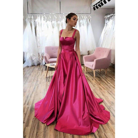 A-line Double Straps Split Long Prom Dress with Pockets