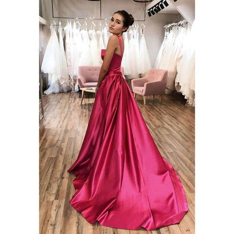 A-line Double Straps Split Long Prom Dress with Pockets