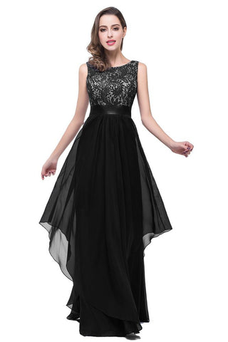 A-line Floor-length Chiffon Lace Evening Dress