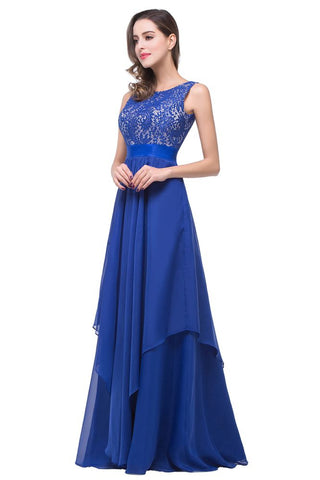 A-line Floor-length Chiffon Lace Evening Dress