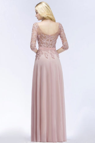 A-line Floor Length Half Sleeves Appliques Bridesmaid Dresses with Sash
