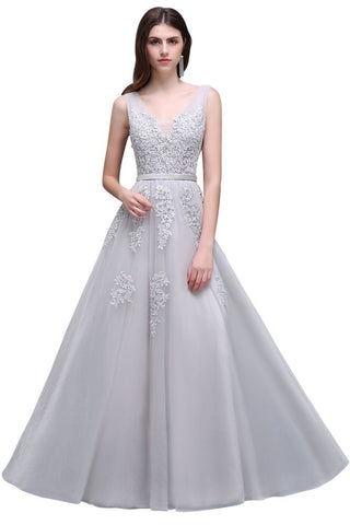 A-line Floor-length Tulle Bridesmaid Dress with Appliques