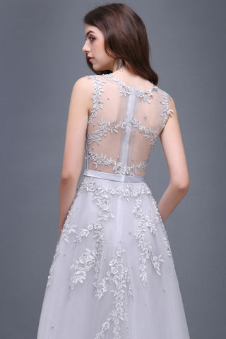 A-line Floor-length Tulle Prom Dress with Appliques