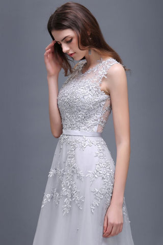 A-line Floor-length Tulle Prom Dress with Appliques