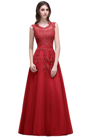 A-line Floor-length Tulle Prom Dress with Appliques