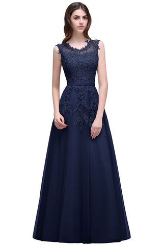 A-line Floor-length Tulle Prom Dress with Appliques