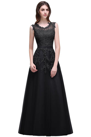 A-line Floor-length Tulle Prom Dress with Appliques