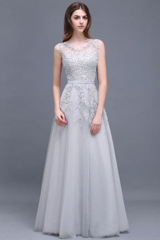 A-line Floor-length Tulle Prom Dress with Appliques