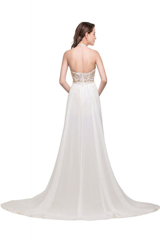 A-line Halter Chiffon Evening Dress with Lace