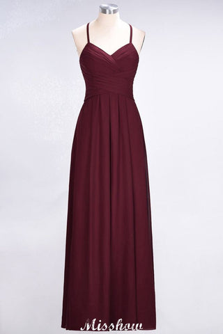 A-Line Halter V-Neck Sleeveless Bridesmaid Dress Ruffles Evening Swing Dress