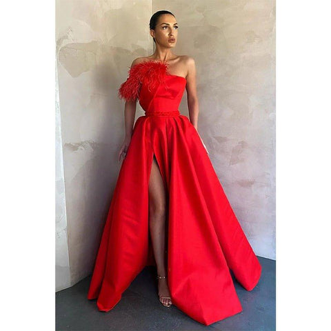 A-line High Split Strapless Prom Dress with Pockets