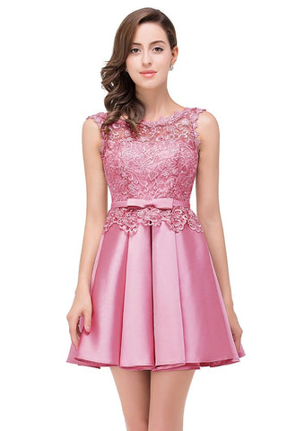 A-line Knee-length Satin Homecoming Dress with Lace