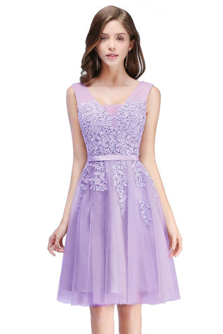 A-line Knee-length Tulle Prom Dress with Appliques