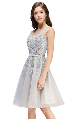 A-line Knee-length Tulle Prom Dress with Appliques