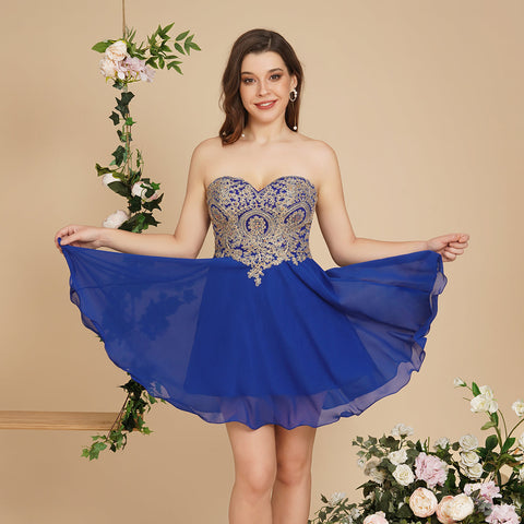 A Line Lace Appliques Sweetheart Short Prom Dresses