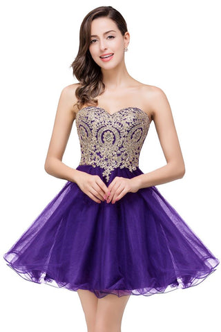 A Line Lace Appliques Sweetheart Short Prom Dresses