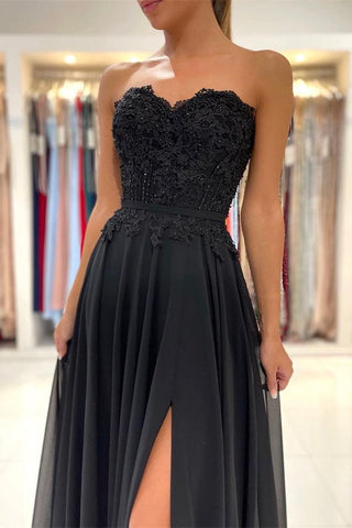 A-line Lace Long Front-Split Prom Dress Off-the-shoulder Evening Dress