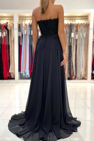 A-line Lace Long Front-Split Prom Dress Off-the-shoulder Evening Dress