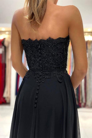A-line Lace Long Front-Split Prom Dress Off-the-shoulder Evening Dress