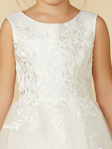 A-Line Lace Tulle Sleeveless Jewel Neck Wedding First Communion Flower Girl Dresses