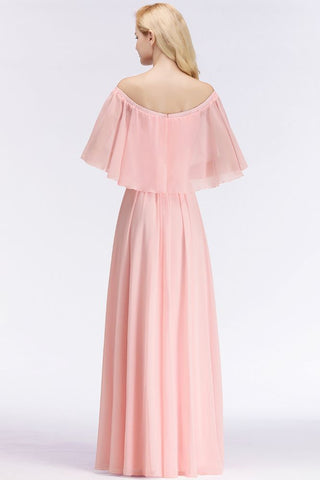 A-line Long Off-the-shoulder Pink Bridesmaid Dresses with Sleeves