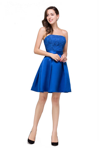 A-line Mini Lace-up Strapless Bridesmaid Dresses
