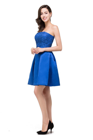 A-line Mini Lace-up Strapless Bridesmaid Dresses