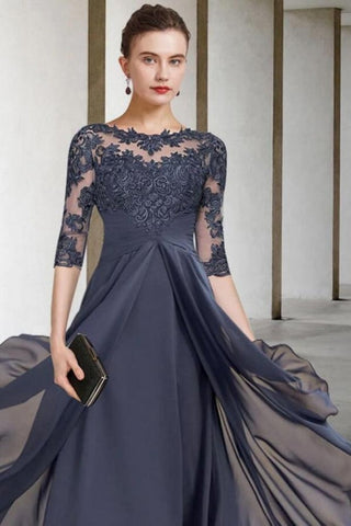 A-Line Mother of the Bride Dress Plus Size Ankle Length Chiffon Lace Half Sleeve